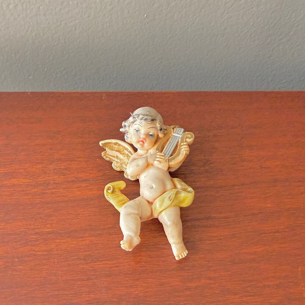 Vintage Fontanini Depose Italy Cherub Angel Playing Lyre Harp Figurine
